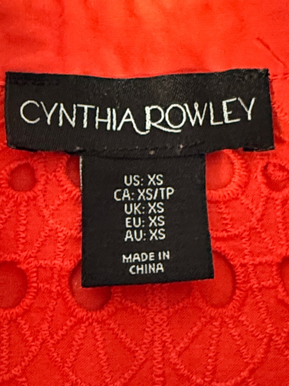 Cynthia Rowley Red Eyelet Button Down Shirt Cotton XS - Picture 6 of 6